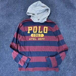 Polo Ralph Lauren Shirt Youth XL 18-20 Red Blue Striped Hoodie Long Sleeve 1967